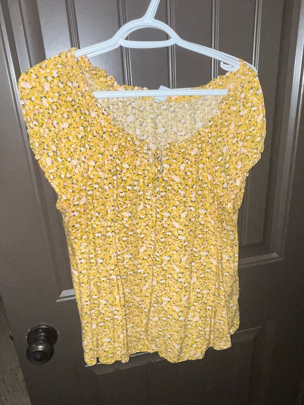 Old Navy Yellow Floral Smocked Short-Sleeve Top